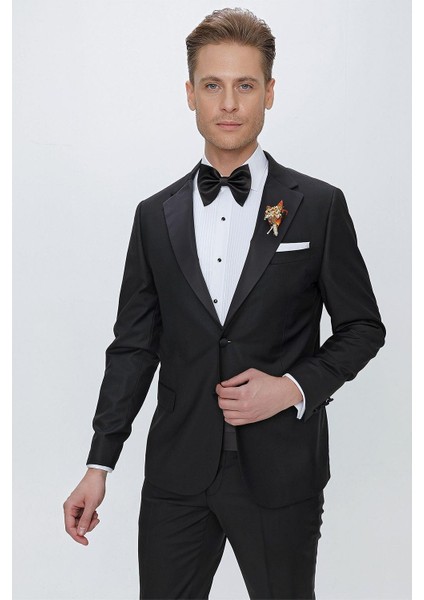 Black 066 Slim Fit Çıkma Saten Yaka Siyah Damatlık Smokin Takım fırsatları