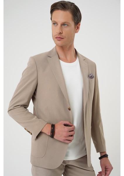 Slim Fit Torba Cep Spandex Karışımlı Casual Bej Ceket C 714 modelleri