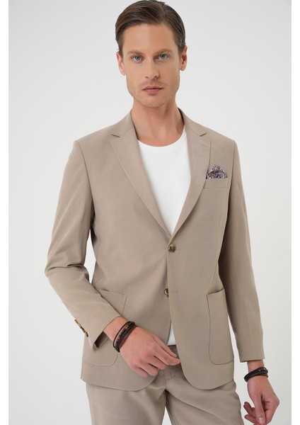 Slim Fit Torba Cep Spandex Karışımlı Casual Bej Ceket C 714 indirimleri