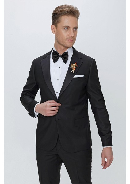 Black 066 Slim Fit Çıkma Saten Yaka Siyah Damatlık Smokin Takım indirimleri