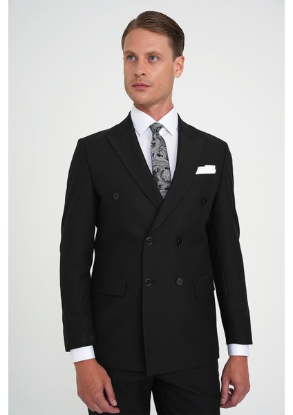 Slim Fit Çift Yırtmaç Kruvaze Klasik Siyh Takım Elbise Tk 919 modelleri