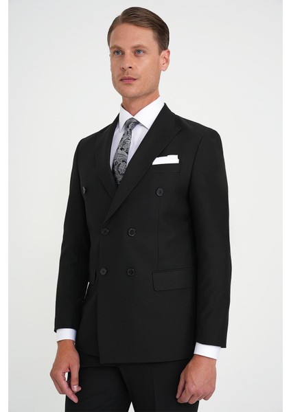 Slim Fit Çift Yırtmaç Kruvaze Klasik Siyh Takım Elbise Tk 919 fırsatları