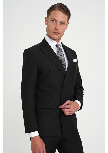 Slim Fit Çift Yırtmaç Kruvaze Klasik Siyh Takım Elbise Tk 919 indirimleri