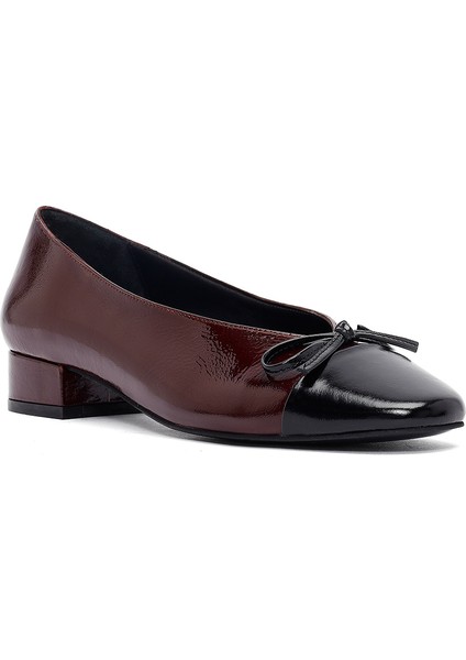 Kadın Bordo Kısa Topuklu Deri Loafer 25AFD161914
