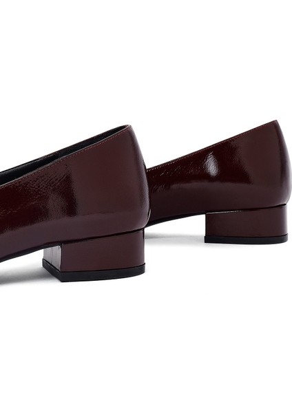 Kadın Bordo Kısa Topuklu Deri Loafer 25AFD161914