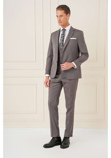 Slim Fit Esnek Yelekli Klasik Vizon Takım Elbise Tk 897 fiyatları