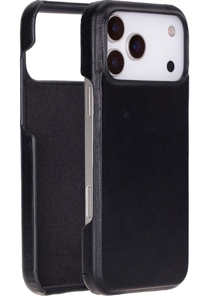 Apple iPhone 17 Pro Max Için, Hakiki Deri, El Yapımı Kılıf, Magsafe ile Uyumlu, Iç Yüzeyi Kadife, Kömür Siyah