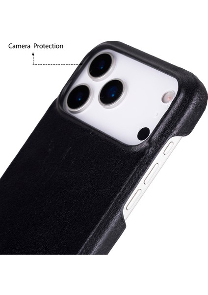 Apple iPhone 17 Pro Max Için, Hakiki Deri, El Yapımı Kılıf, Magsafe ile Uyumlu, Iç Yüzeyi Kadife, Kömür Siyah fırsatları