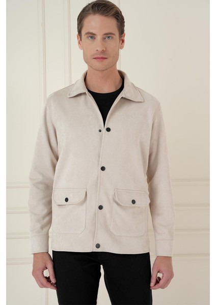 Comfort Fit Mono Yaka Kapaklı Cep Casual Taş Ceket C 699