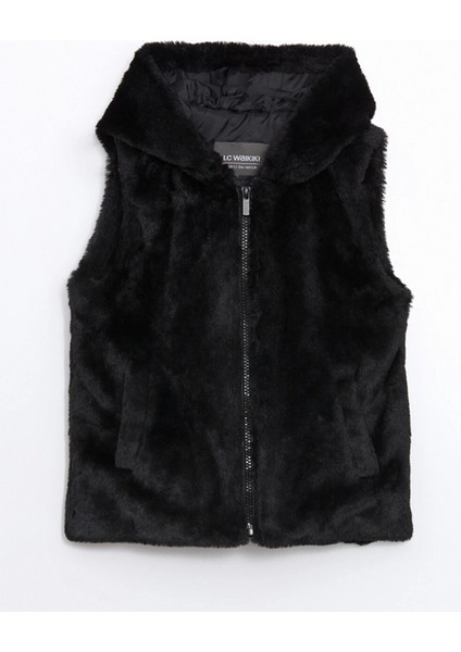 Lcw Kids Siyah Kapüşonlu Kız Çocuk Suni Kürk Yelek