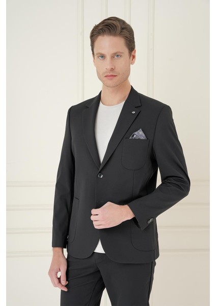 Slim Fit Mono Yaka Çift Yırtmaç Torba Cep Casual Siyah Ceket C 697 modelleri