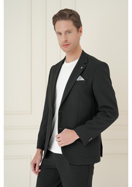 Comfort Fit Mono Yaka Çift Yırtmaç Torba Cep Casual Siyah Ceket C 698 fırsatları