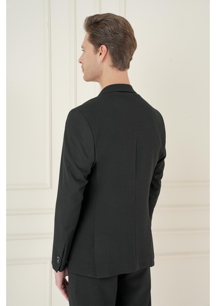 Comfort Fit Mono Yaka Çift Yırtmaç Torba Cep Casual Siyah Ceket C 698 indirimleri