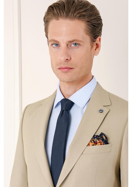 Slim Fit Jakarlı Çift Yırtmaç Klasik Bej Takım Elbise Tk 893 indirimleri