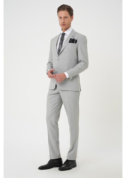 Slim Fit Çift Yırtmaç Dokulu Esnek Klasik Gri Takım Elbise Tk 915 fiyatları