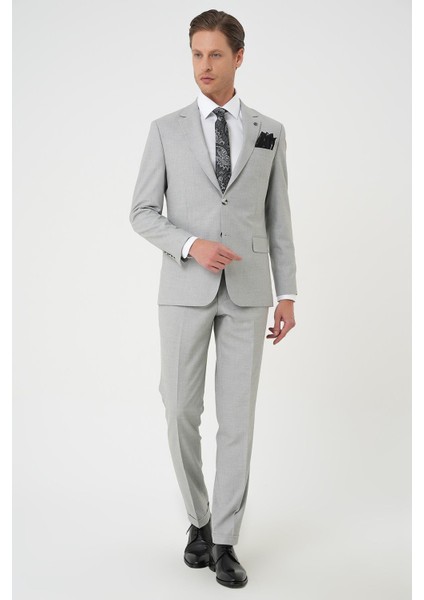 Slim Fit Çift Yırtmaç Dokulu Esnek Klasik Gri Takım Elbise Tk 915 modelleri