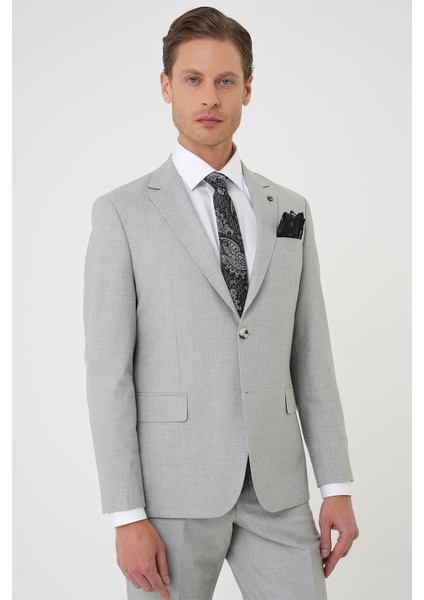 Slim Fit Çift Yırtmaç Dokulu Esnek Klasik Gri Takım Elbise Tk 915 fırsatları