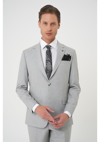 Slim Fit Çift Yırtmaç Dokulu Esnek Klasik Gri Takım Elbise Tk 915 indirimleri