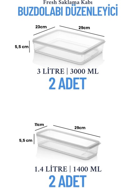 4 Lü Set Sızdırmaz Fresh Saklama Kabı 2 Adet 3000ML 2 Adet 1400ML - Şeffaf - Buzdolabı Düzenleyici indirimleri