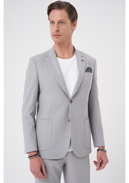 Comfort Fit Mono Yaka Torba Cep Casual Gri Ceket C 708