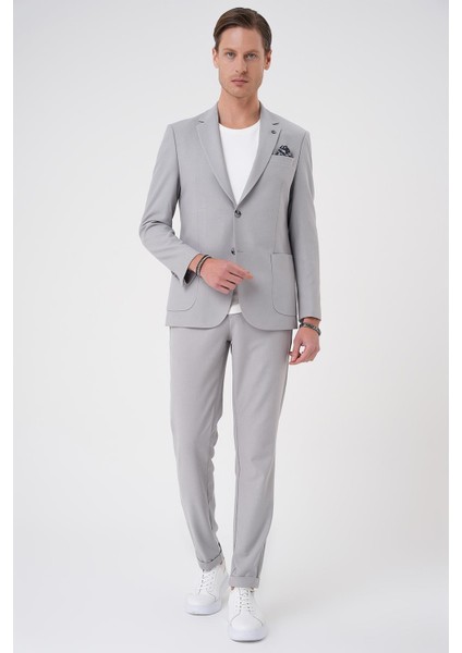Comfort Fit Mono Yaka Torba Cep Casual Gri Ceket C 708 modelleri