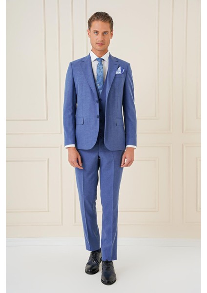 Tk 903 Slim Fit Indigo-Mavi Klasik Takım Elbise