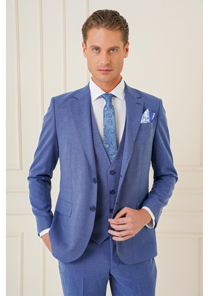 Tk 903 Slim Fit Indigo-Mavi Klasik Takım Elbise modelleri