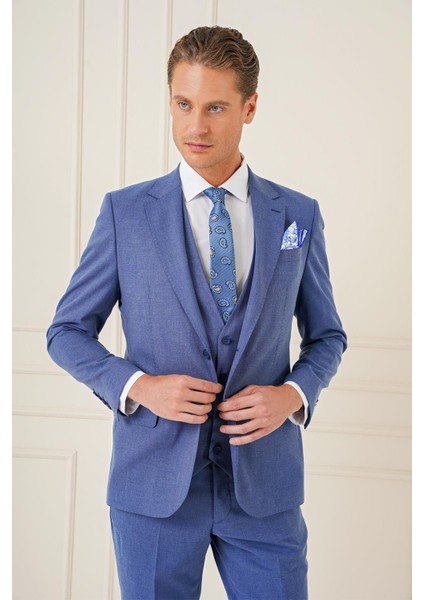 Tk 903 Slim Fit Indigo-Mavi Klasik Takım Elbise fırsatları