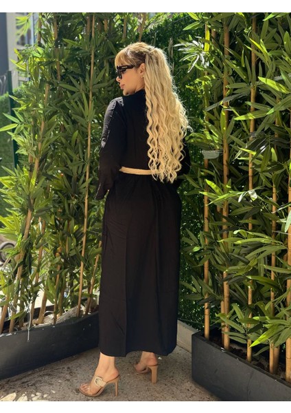 Kadın Büyük Beden Yaka Düğmeli Ispanyol Kol Dokuma Viskon Elbise indirimleri