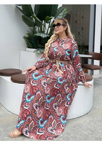 Kadın Büyük Beden Yaka Düğmeli Ispanyol Kol Dokuma Viskon Elbise modelleri