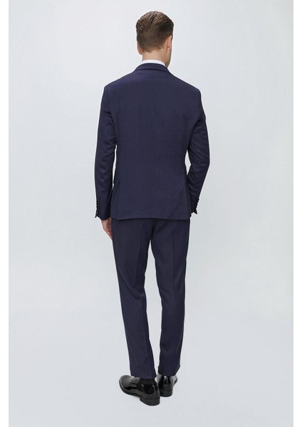 Black 062 Slim Fit Çıkma Saten Yaka Lacivert Damatlık Smokin Takım modelleri