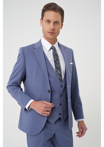 Slim Fit Esnek Çift Yırtmaç Yelekli Düz Klasik Havacı Mavi Takım Elbise Tk 901 modelleri