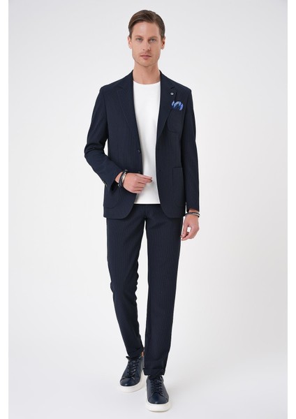 Comfort Fit Mono Yaka Çift Yırtmaç Torba Cep Gofre Kumaş Casual Lacivert Ceket C 703 fırsatları