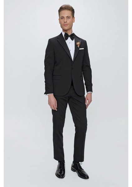 Black 061 Slim Fit Çıkma Saten Yaka Siyah Damatlık Smokin Takım fiyatları
