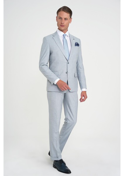 Slim Fit Çift Yırtmaç Esnek Yün Mavi Takım Elbise Tk 918 fiyatları