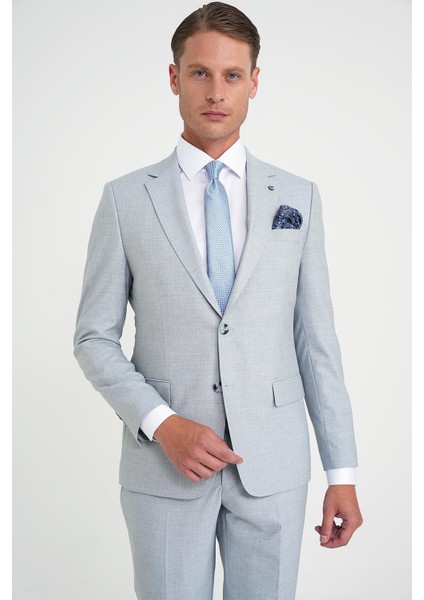 Slim Fit Çift Yırtmaç Esnek Yün Mavi Takım Elbise Tk 918 modelleri