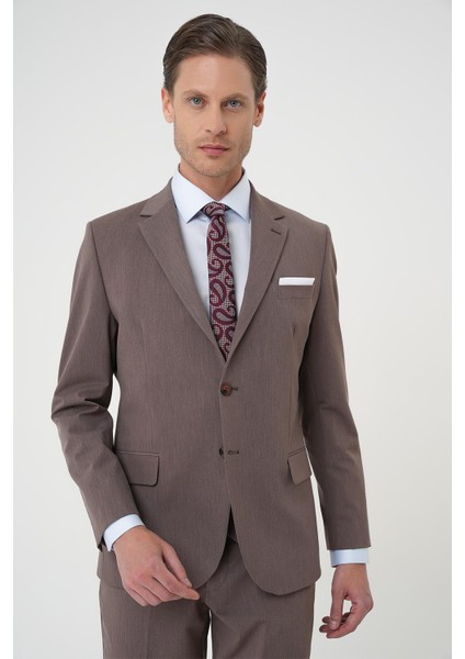 Slim Fit Esnek Çift Yırtmaç Yelekli Düz Klasik Vizon Takım Elbise Tk 901 indirimleri