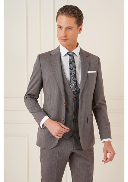 Slim Fit Esnek Yelekli Klasik Vizon Takım Elbise Tk 897 modelleri