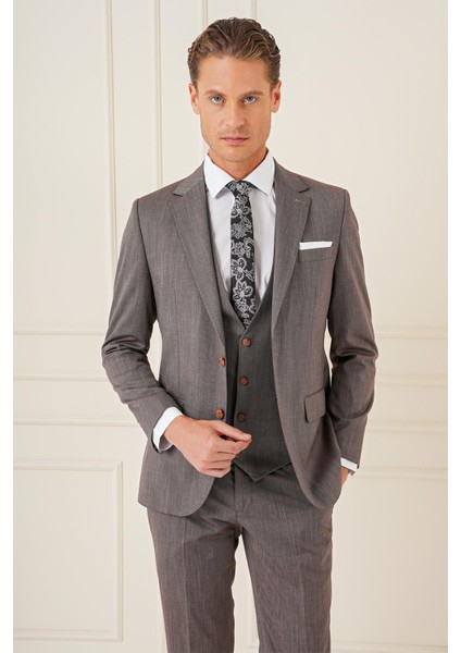 Slim Fit Esnek Yelekli Klasik Vizon Takım Elbise Tk 897 fırsatları