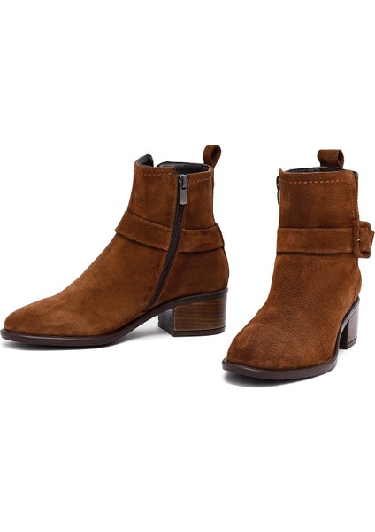 Kadın Taba Fermuarlı Kısa Topuklu Süet Deri Bot 25WFD202810 modelleri