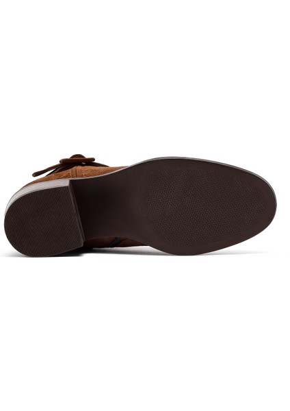 Kadın Taba Fermuarlı Kısa Topuklu Süet Deri Bot 25WFD202810