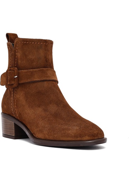 Kadın Taba Fermuarlı Kısa Topuklu Süet Deri Bot 25WFD202810