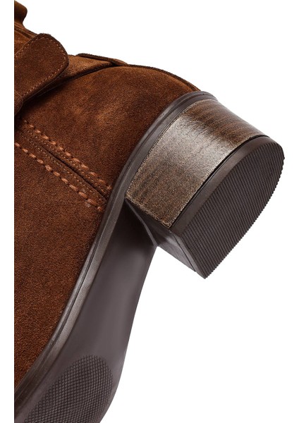 Kadın Taba Fermuarlı Kısa Topuklu Süet Deri Bot 25WFD202810