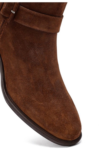 Kadın Taba Fermuarlı Kısa Topuklu Süet Deri Bot 25WFD202810