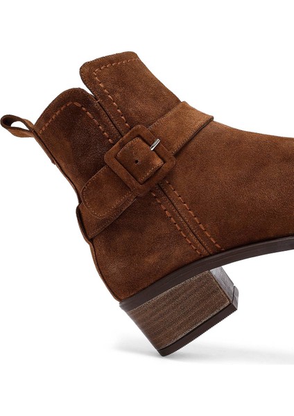 Kadın Taba Fermuarlı Kısa Topuklu Süet Deri Bot 25WFD202810