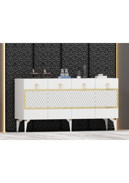 Ipekct 180CM Tv Ünitesi ve Konsol 2 Li Salon Takımı Beyaz-Altın modelleri