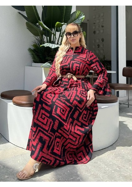 Kadın Büyük Beden Yaka Düğmeli Ispanyol Kol Dokuma Viskon Elbise fiyatları