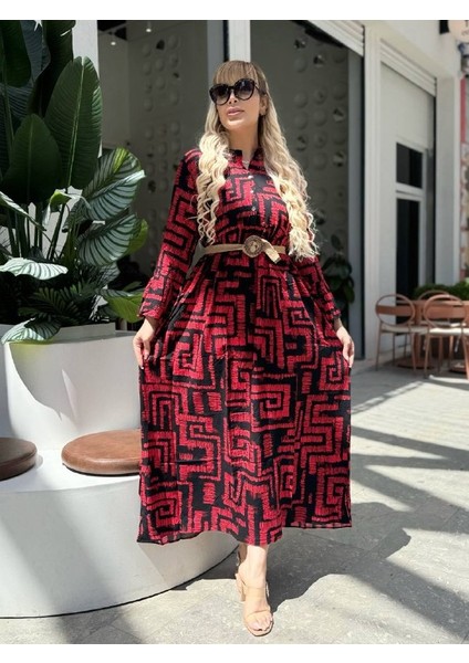 Kadın Büyük Beden Yaka Düğmeli Ispanyol Kol Dokuma Viskon Elbise modelleri