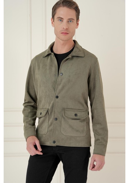 Comfort Fit Mono Yaka Kapaklı Cep Casual Haki Ceket C 699