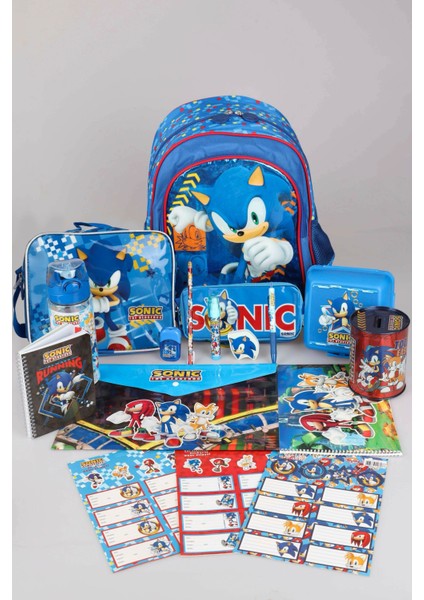 Yeni Sezon Lisanslı Sonıc Full+Full Kırtasiye Seti "okul Çantası, Beslenme Çantası ve Kalem Çantası,matara,beslenme Kabı"